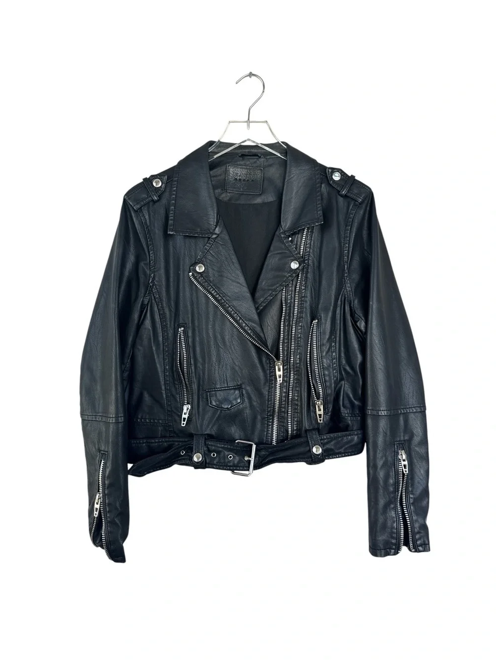 BLANKNYC Black Faux Leather Moto Jacket | Silver Hardware | Size Large